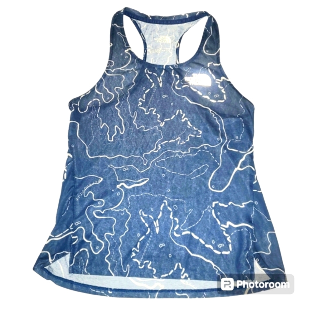 🔥The North Face Navy Blue/‎ Biege T-Back Sheer Tank Top Women's Size Small